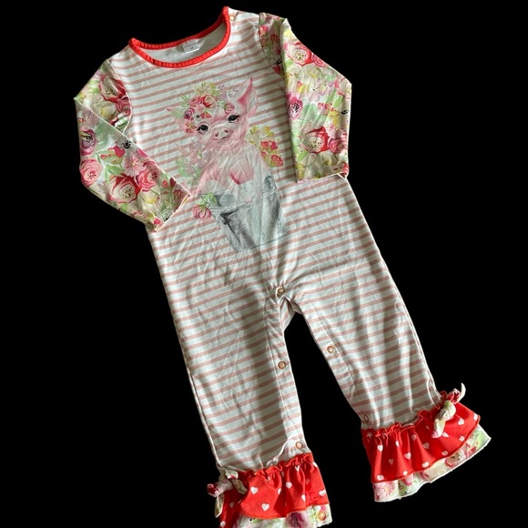 Penelope Plumm Orange Striped Piggy One Piece - Picture 1 of 6